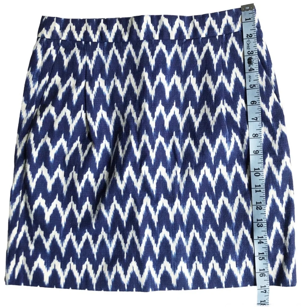 J.Crew Ikat Mini Skirt Blue Ivory Chevron Cotton Sz 0 Preppy Summer Coastal